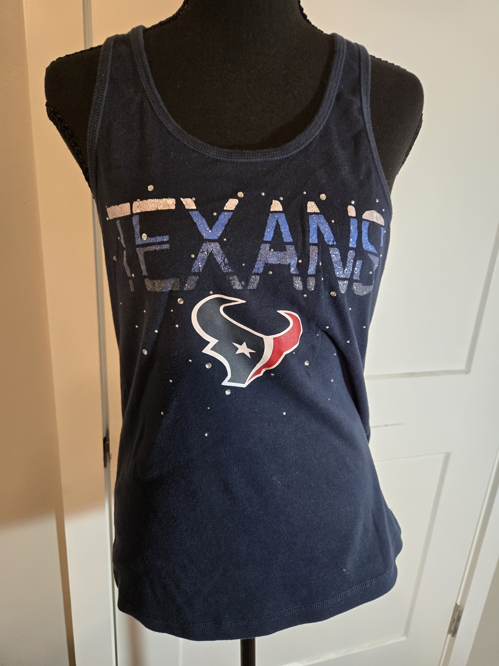 NFL Team Apparel Houston Texans Rhinestone Glitter Graphic Tank Top Larg